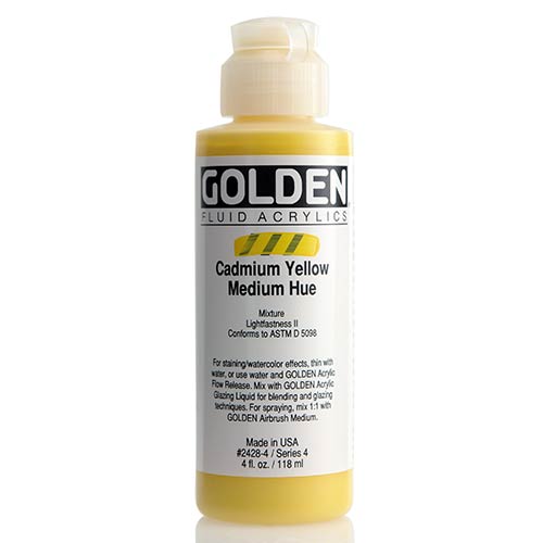 Golden, Fluid Acrylic, Paint, 4oz, Cadmium Yellow Medium Hue